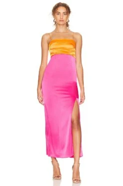 Alice + Olivia Lilita Slit Midi Dress Tangerine & Candy