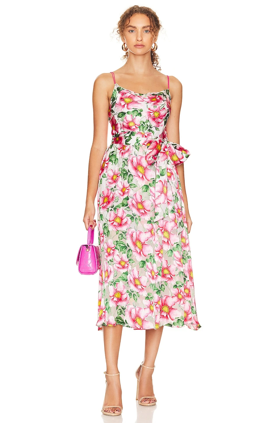 Alice + Olivia Samantha Cowl Neck Midi Dress High Tea Floral