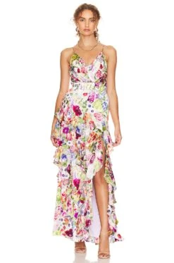Alice + Olivia Hayden V-neck Front Split Dress Flower Shop