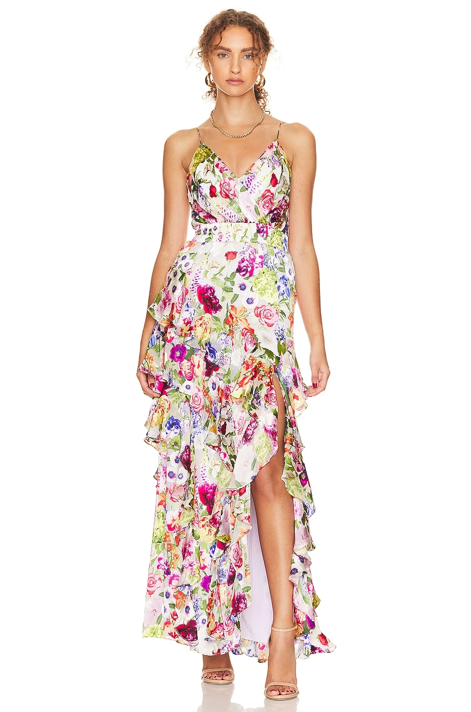 Alice + Olivia Hayden V-neck Front Split Dress Flower Shop