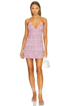 Alice + Olivia Carli Spaghetti Strap Tweed Dress Candy & White