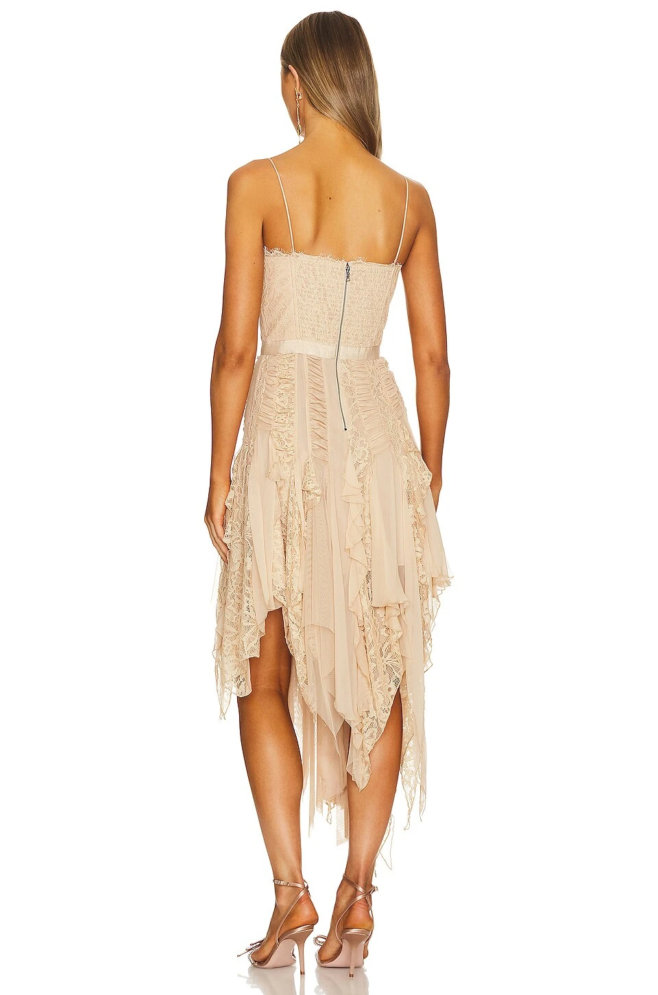 Alice + Olivia Maritza Bustier Asymmetrical Midi Dress Almond - Image 3