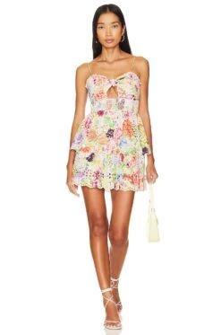 Alice + Olivia Fina Waist Ruffle Mini Dress Dawn Floral