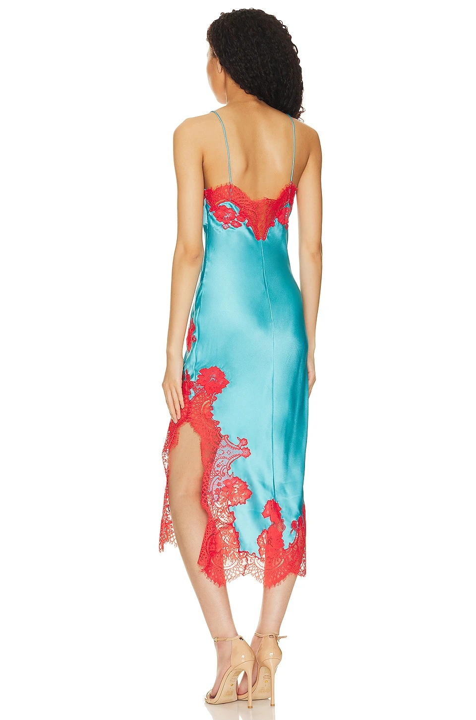 Alice + Olivia Kerr Lace Trim Asymmetrical Midi Slip Ocean Floor - Image 3