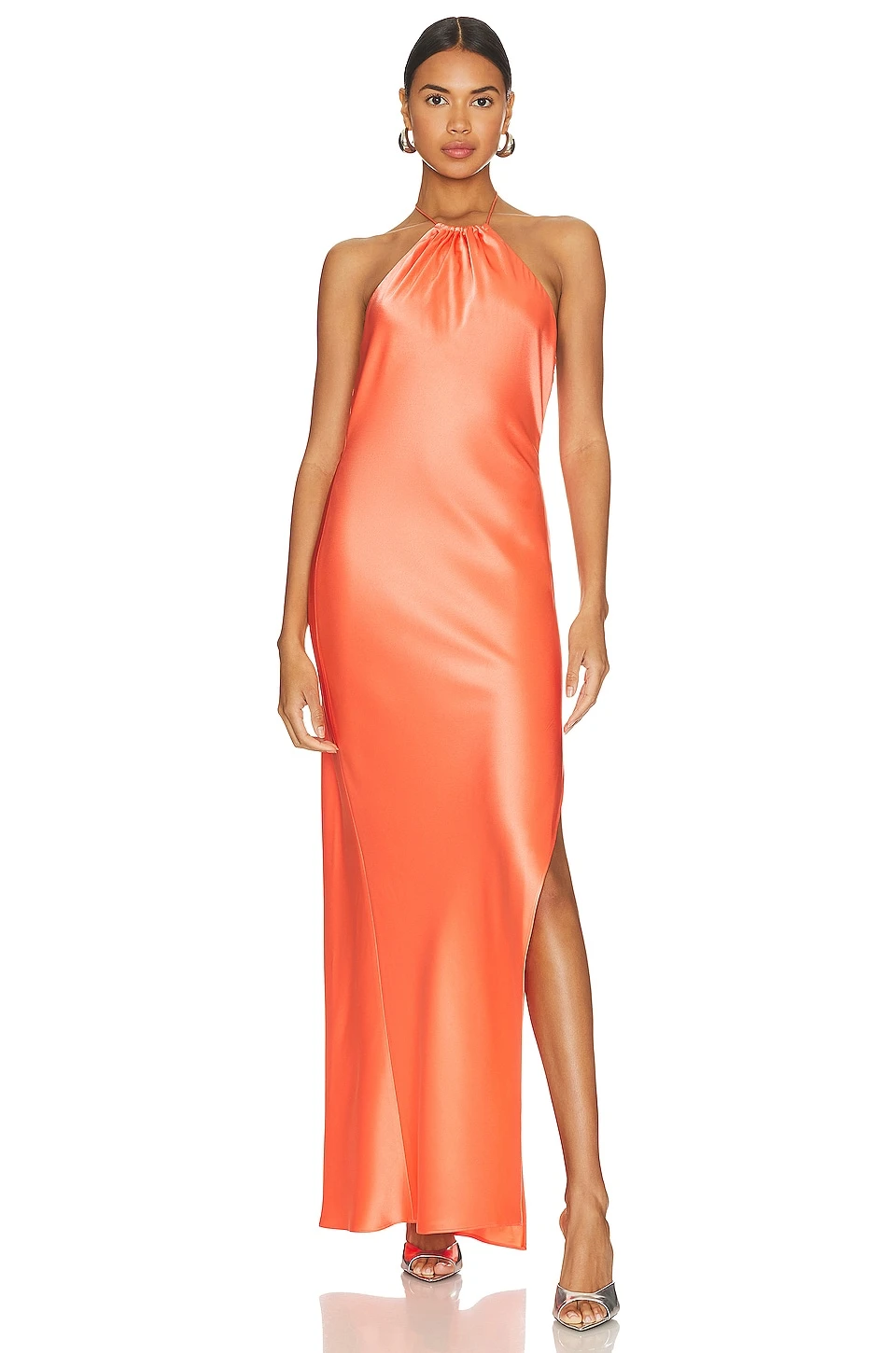Alice + Olivia Zumi Open Back Halter Maxi Dress Coral Susent - Image 2