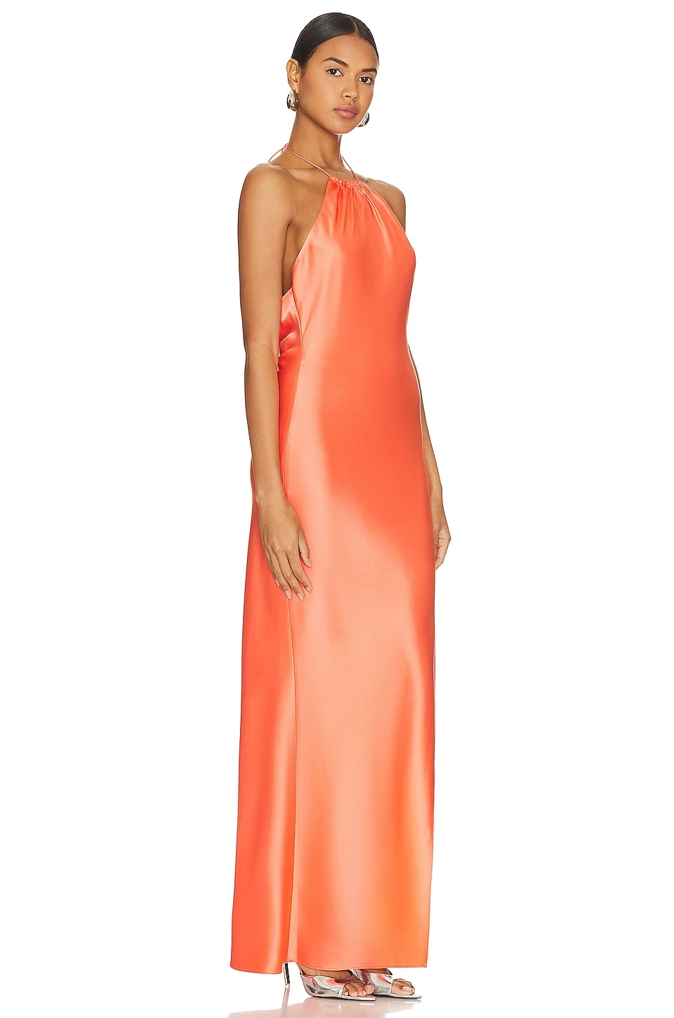 Alice + Olivia Zumi Open Back Halter Maxi Dress Coral Susent - Image 3