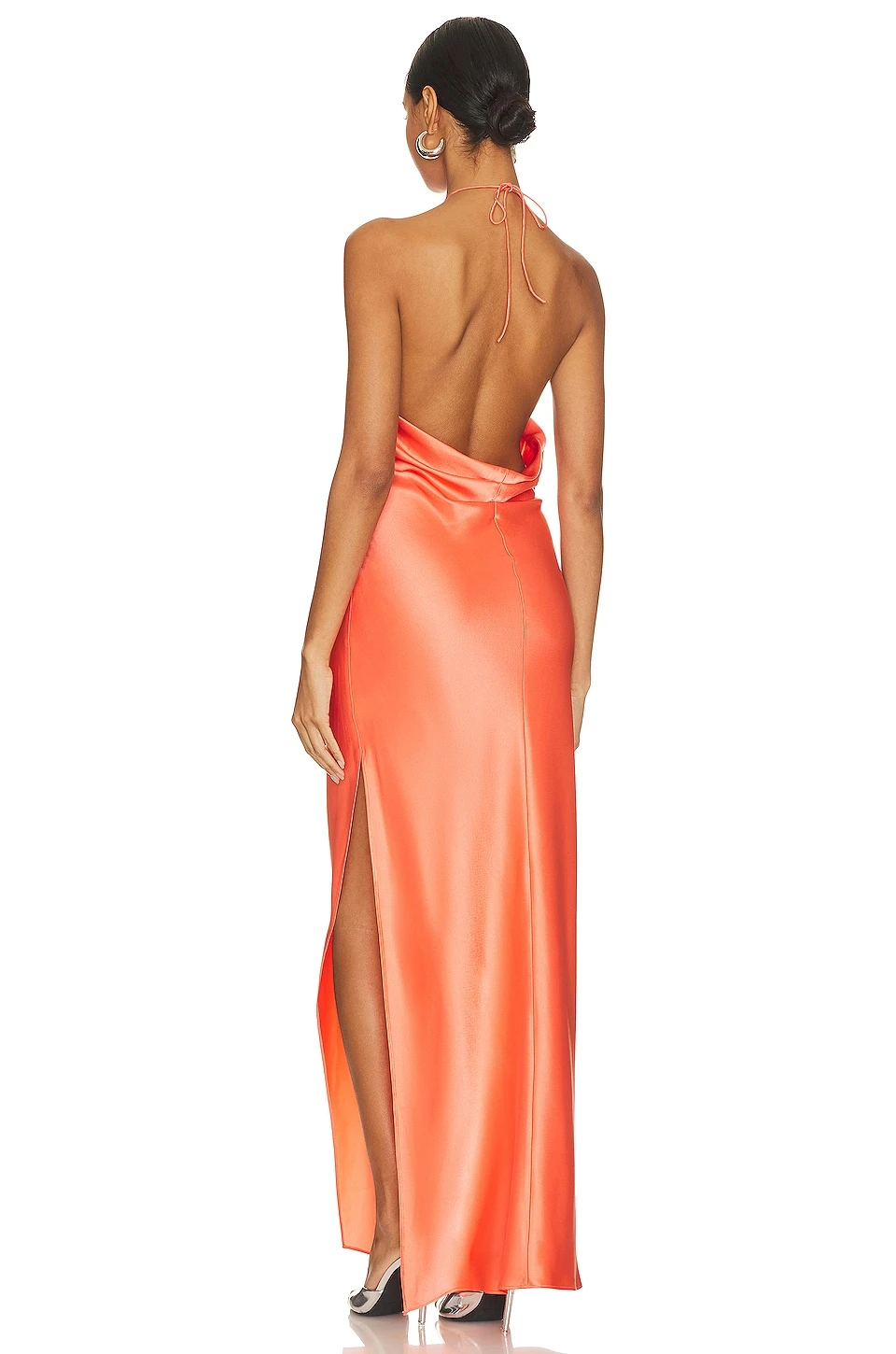 Alice + Olivia Zumi Open Back Halter Maxi Dress Coral Susent - Image 4