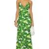 Alice + Olivia Karolina Halter Maxi Dress Sun Palm & Off White