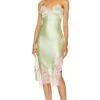 Alice + Olivia Kerr Lace Trim Asymmetrical Mid Slip Dress Pistachio