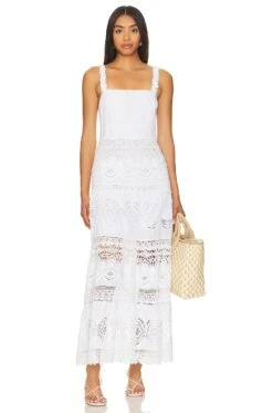 Alice + Olivia Alora Embroidered Midi Dress White