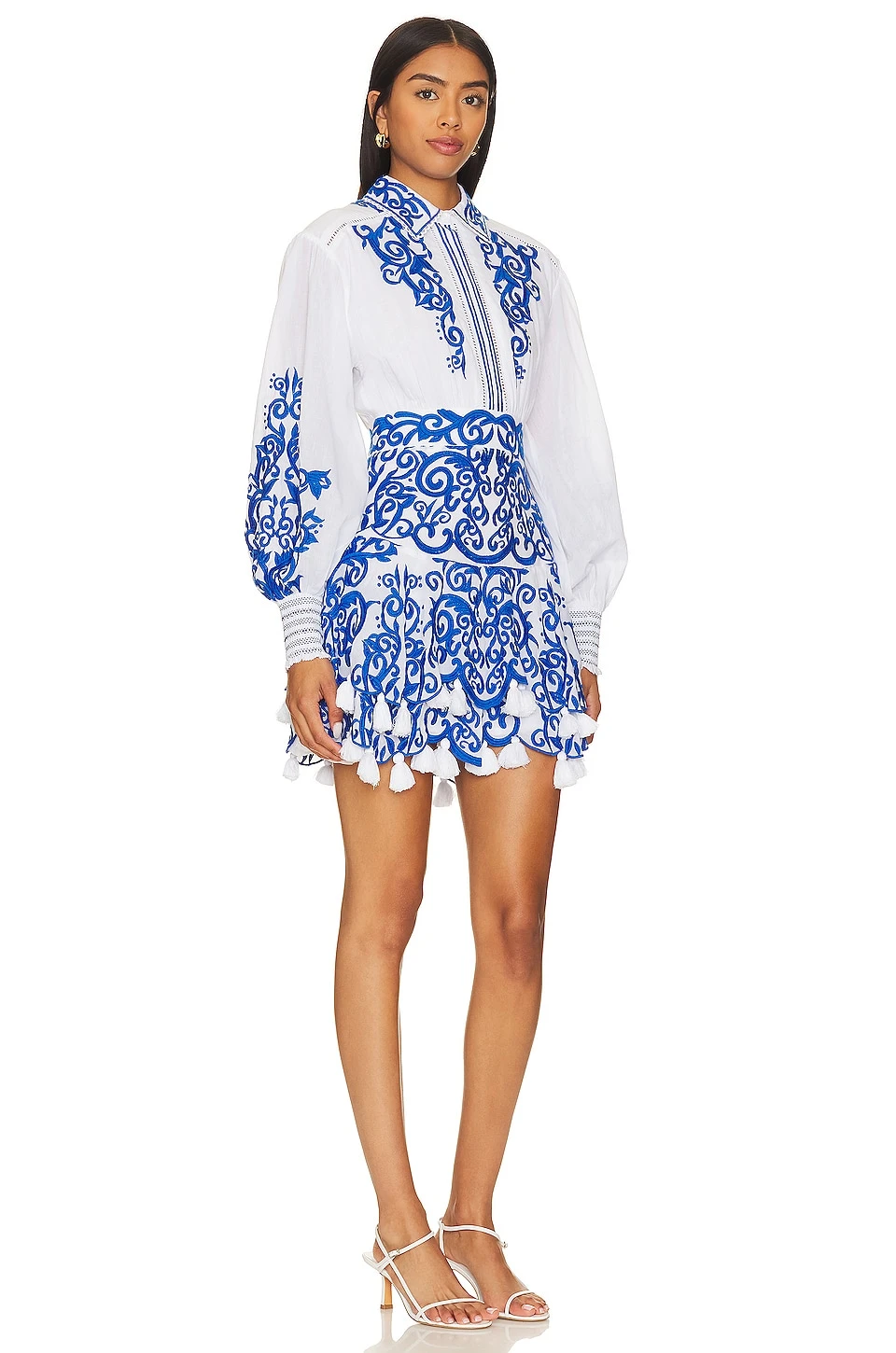 Alice + Olivia Loryn Ember Mini Dress White & Sapphire - Image 2