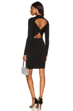 Alice + Olivia Estelle Twist Back Mock Neck Mini Dress Black