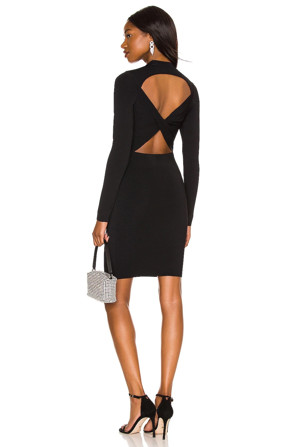 Alice + Olivia Estelle Twist Back Mock Neck Mini Dress Black