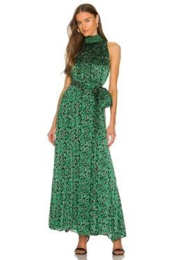 Alice + Olivia Dita Smocked Neck Maxi Dress Making Plans Dark Emerald