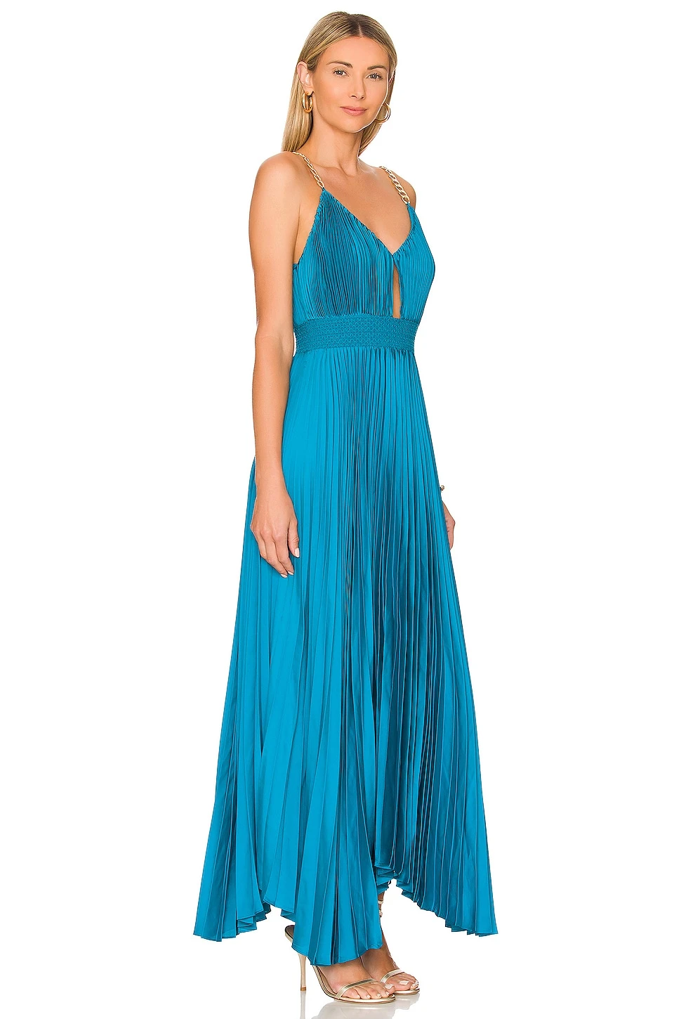 Alice + Olivia Gloria Pleated Maxi Dress Ocean Blue - Image 2
