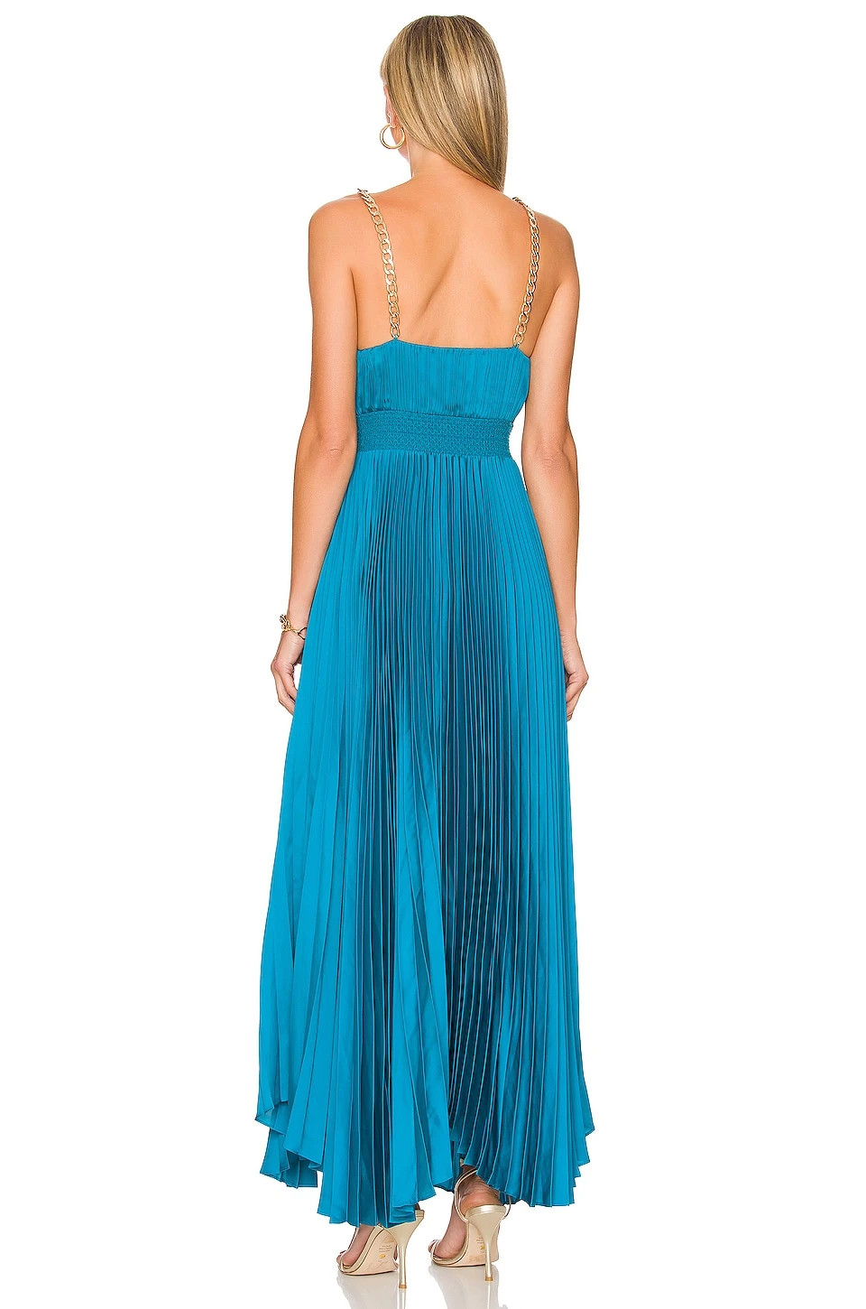 Alice + Olivia Gloria Pleated Maxi Dress Ocean Blue - Image 3