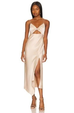 Alice + Olivia Harmony Asymmetrical Midi Dress Sand