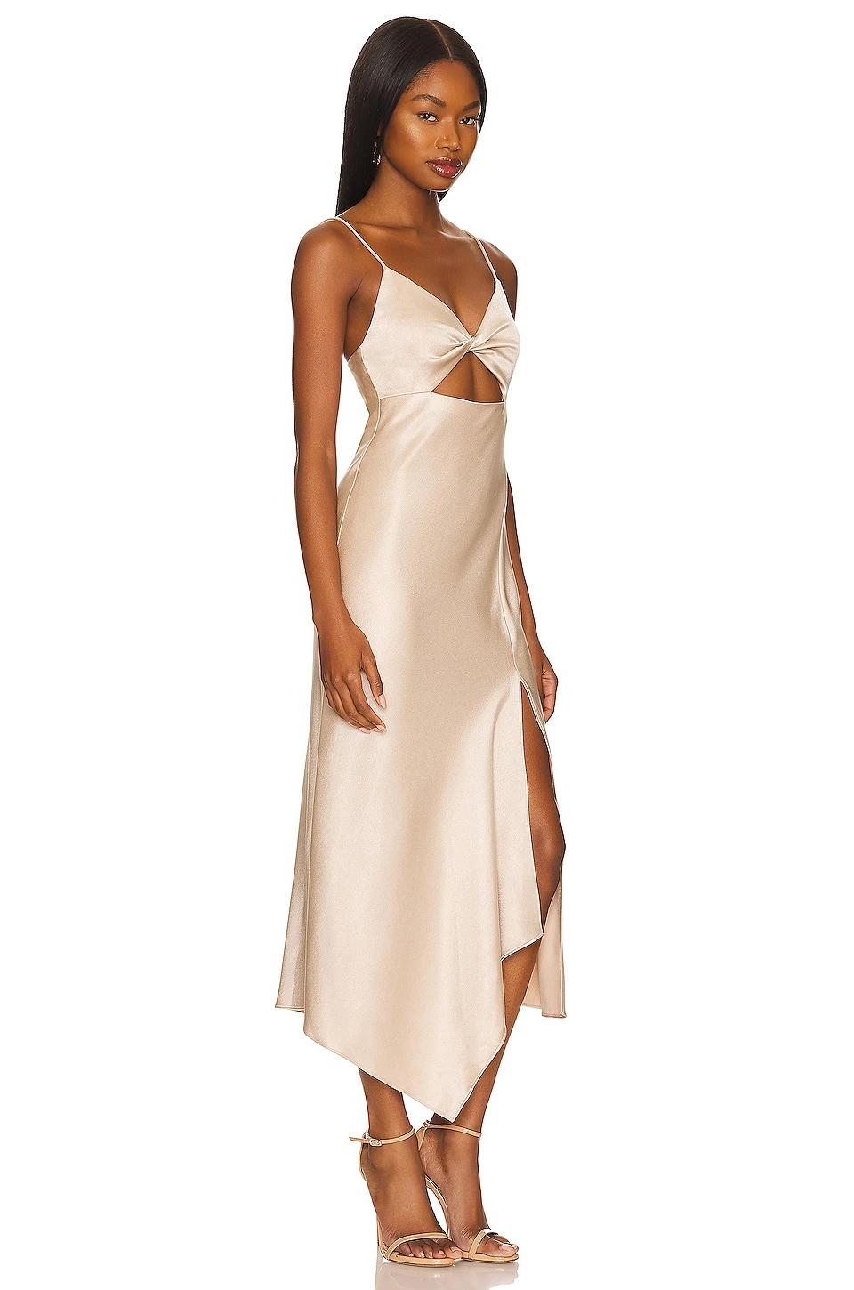 Alice + Olivia Harmony Asymmetrical Midi Dress Sand - Image 2