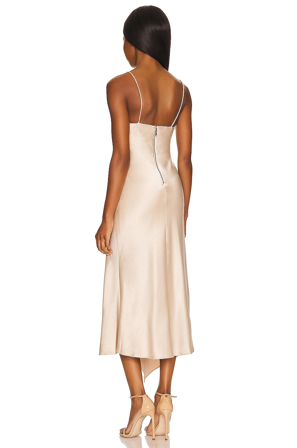Alice + Olivia Harmony Asymmetrical Midi Dress Sand - Image 3