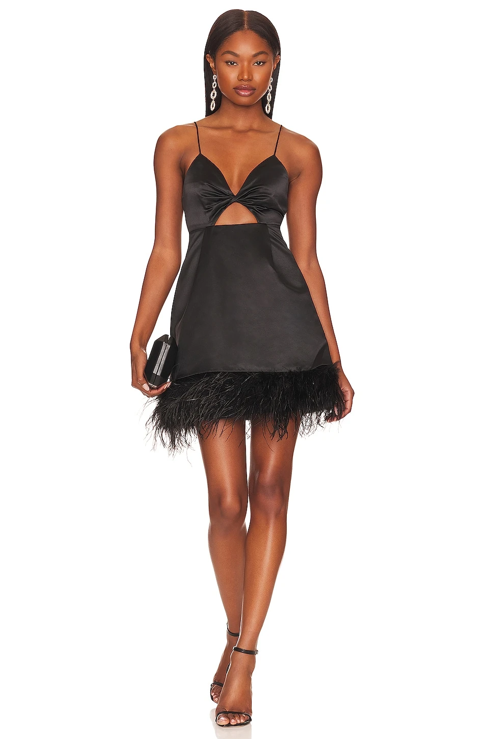 Alice + Olivia Necole Feather Hem Mini Dress Black
