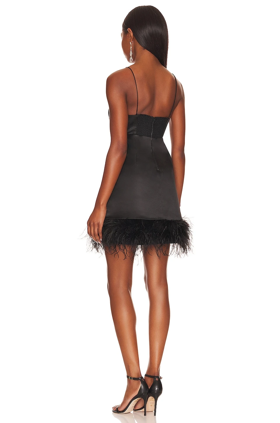 Alice + Olivia Necole Feather Hem Mini Dress Black - Image 3