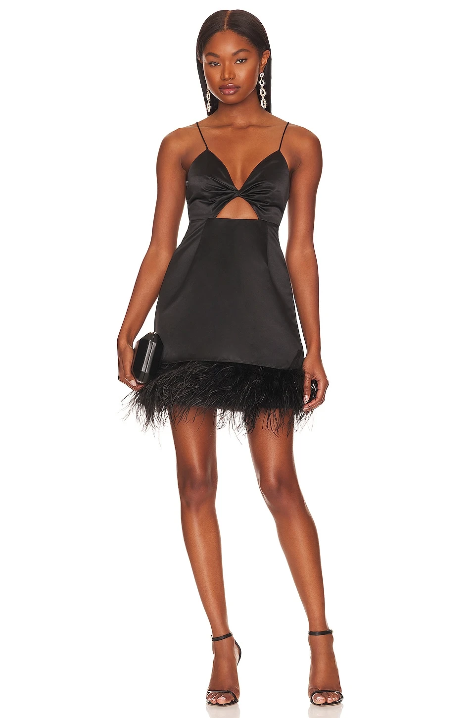 Alice + Olivia Necole Feather Hem Mini Dress Black - Image 4