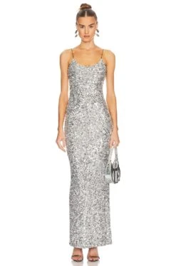 Alice + Olivia Nelle Embellished Fitted Maxi Dress Black & Gunmetal