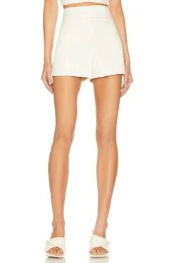 Alice + Olivia Mara Faux Leather Crossover Clean Short Ecru