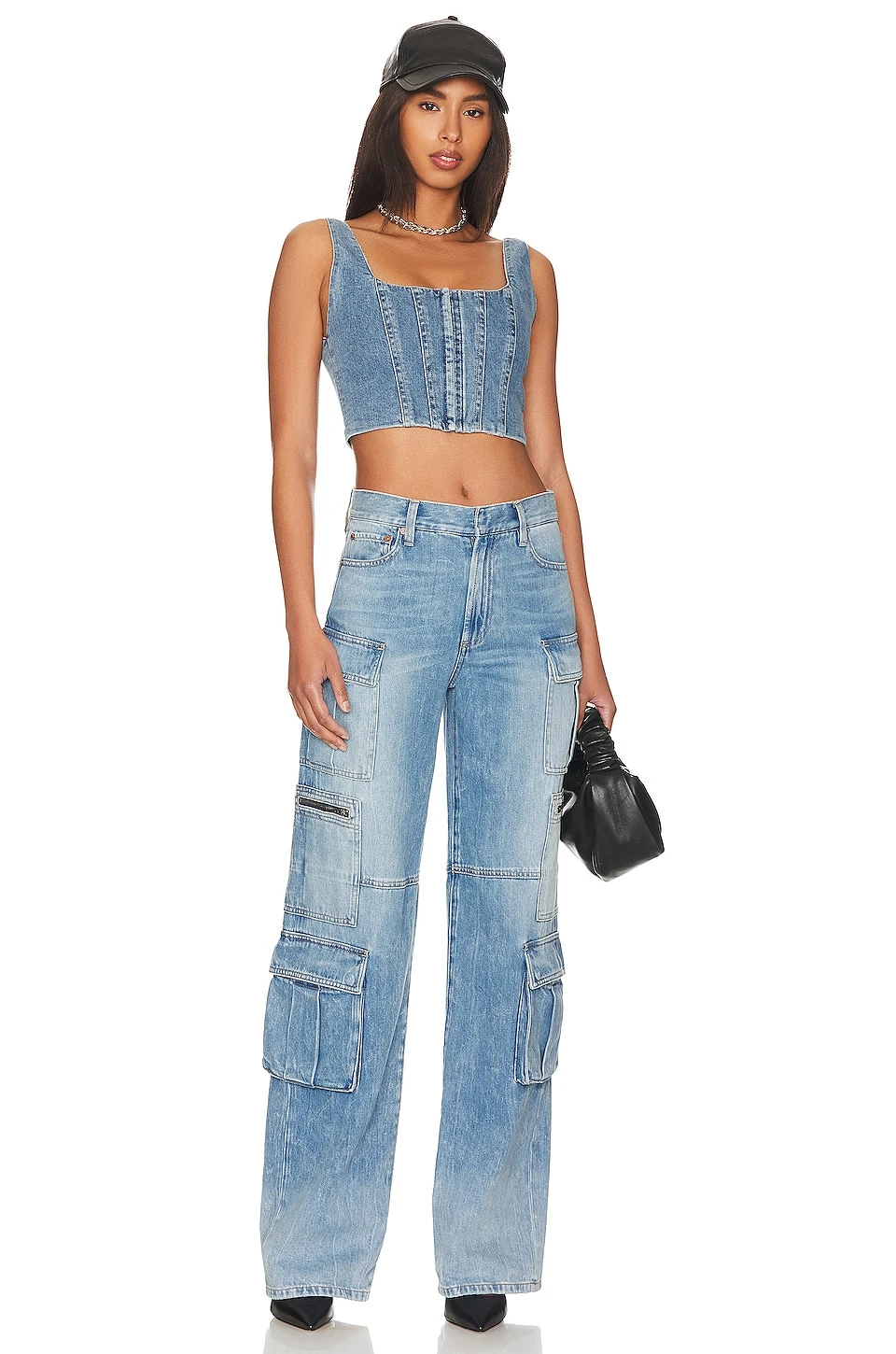 Alice + Olivia Cay Baggy Cargo Jean Brea Blue - Image 4