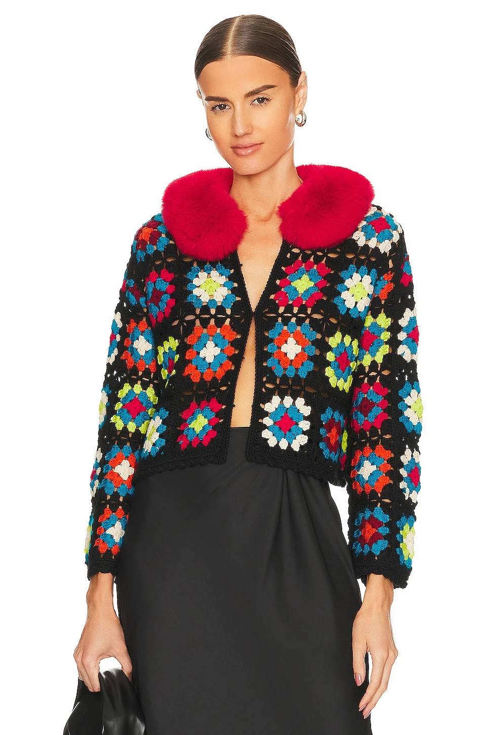 Alice + Olivia Anderson Crop Cardigan Multi & Perfect Ruby