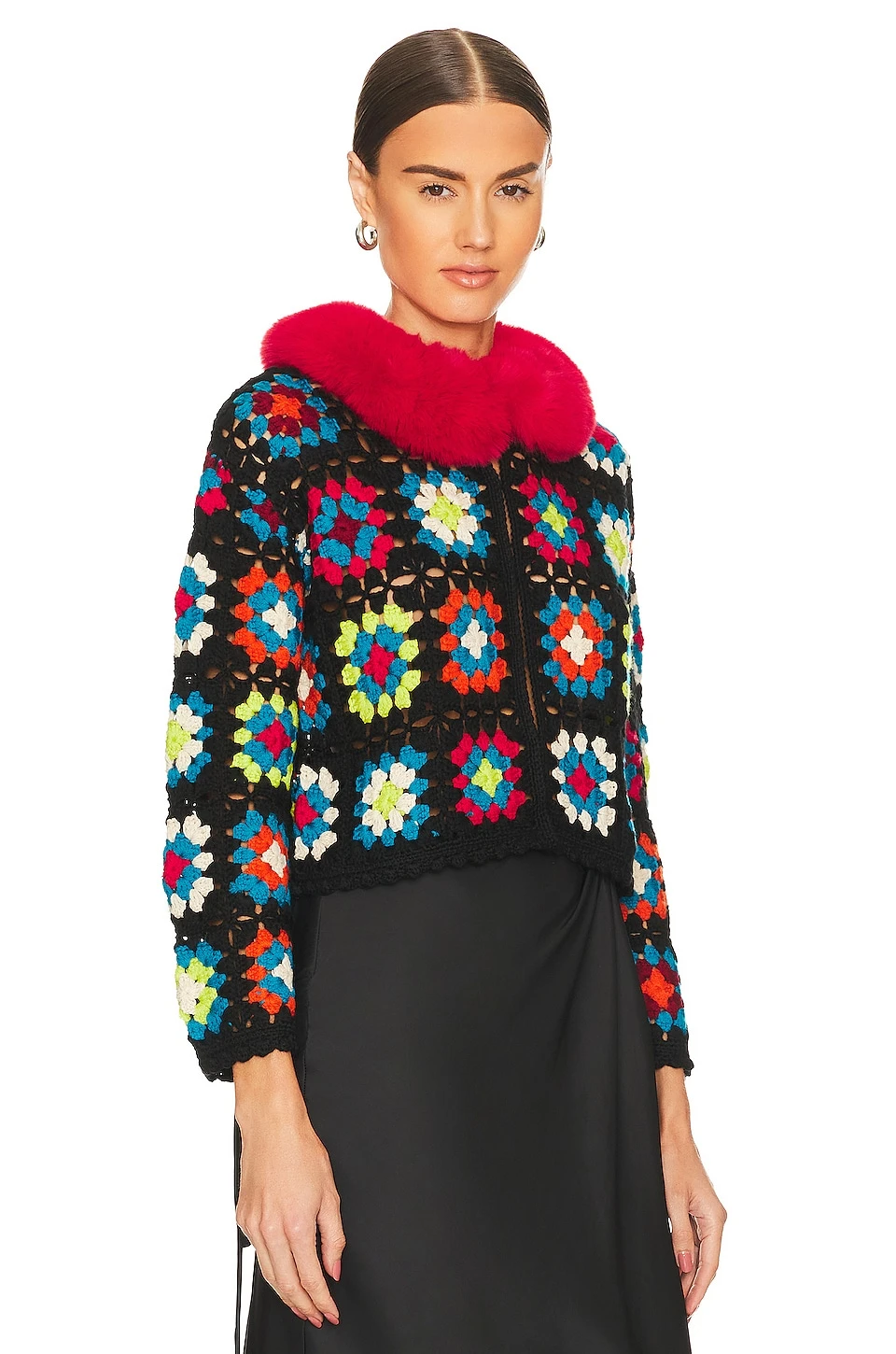 Alice + Olivia Anderson Crop Cardigan Multi & Perfect Ruby - Image 2