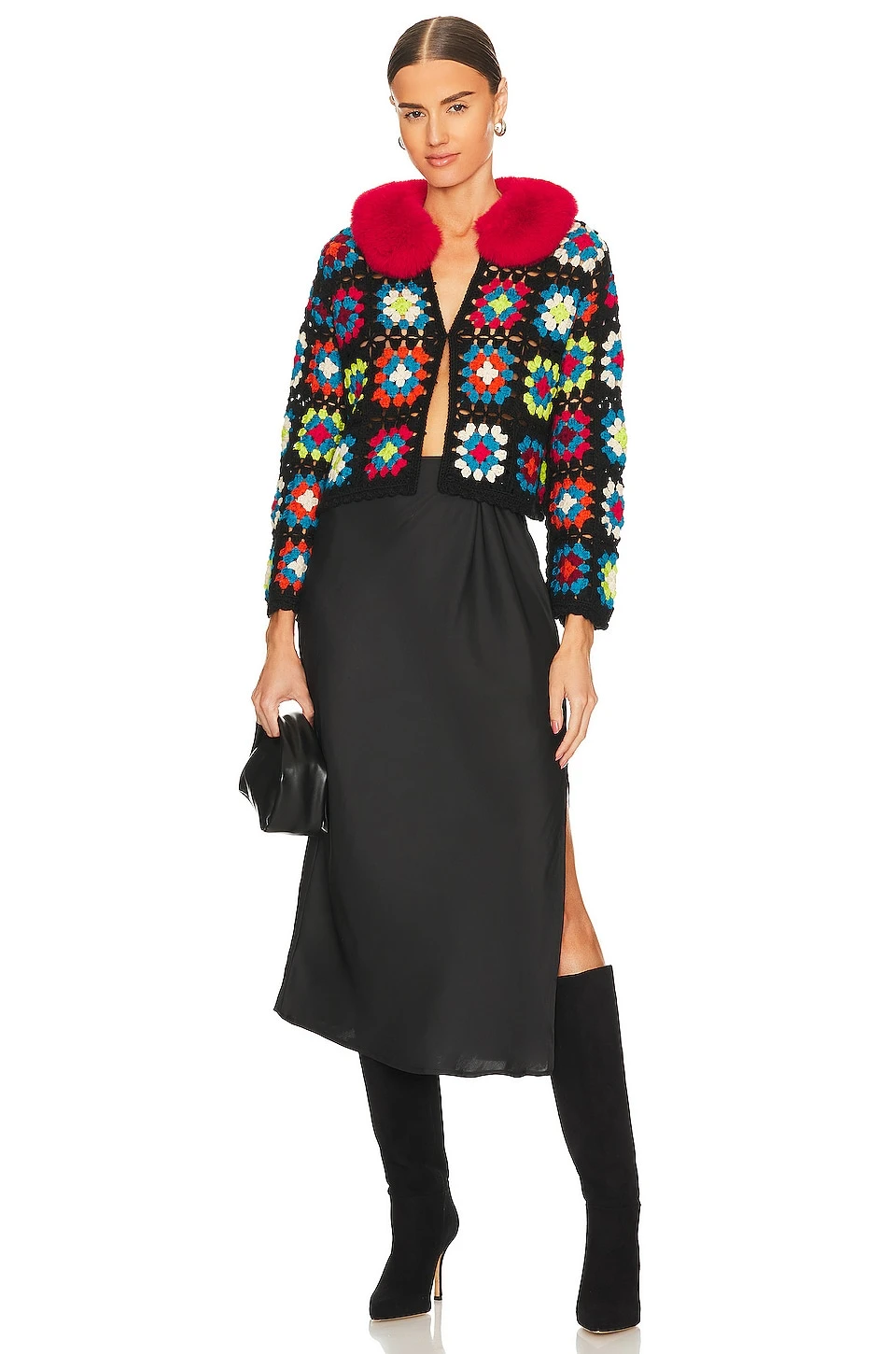 Alice + Olivia Anderson Crop Cardigan Multi & Perfect Ruby - Image 4