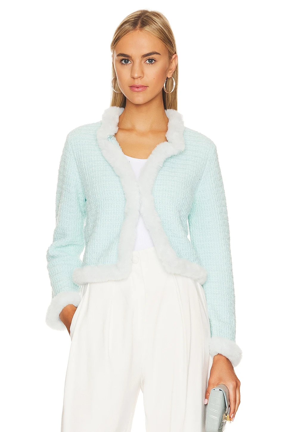 Alice + Olivia Mendy Faux Fur Cropped Cardigan Julep