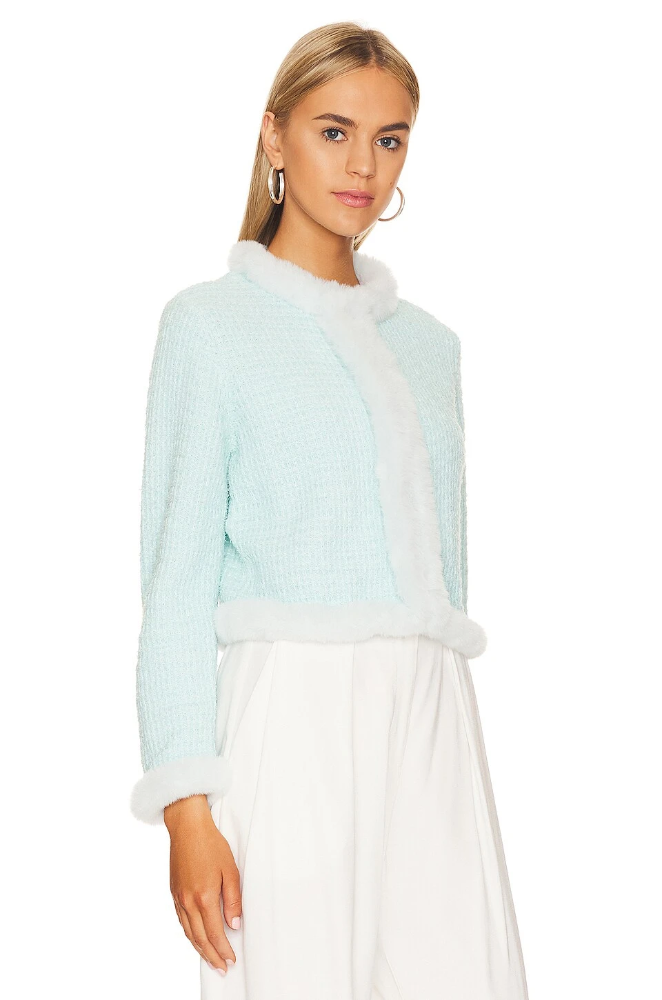 Alice + Olivia Mendy Faux Fur Cropped Cardigan Julep - Image 2