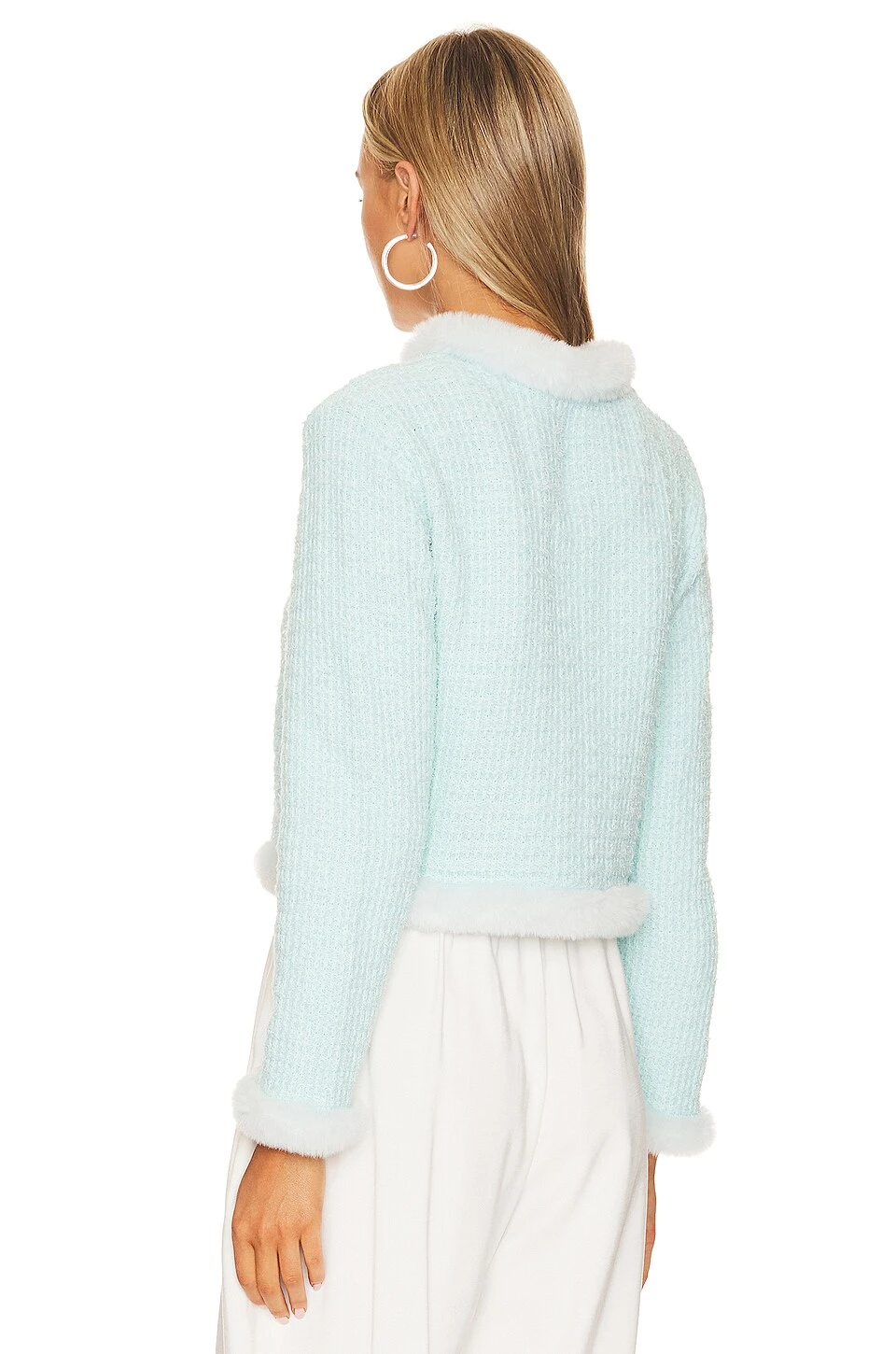 Alice + Olivia Mendy Faux Fur Cropped Cardigan Julep - Image 3