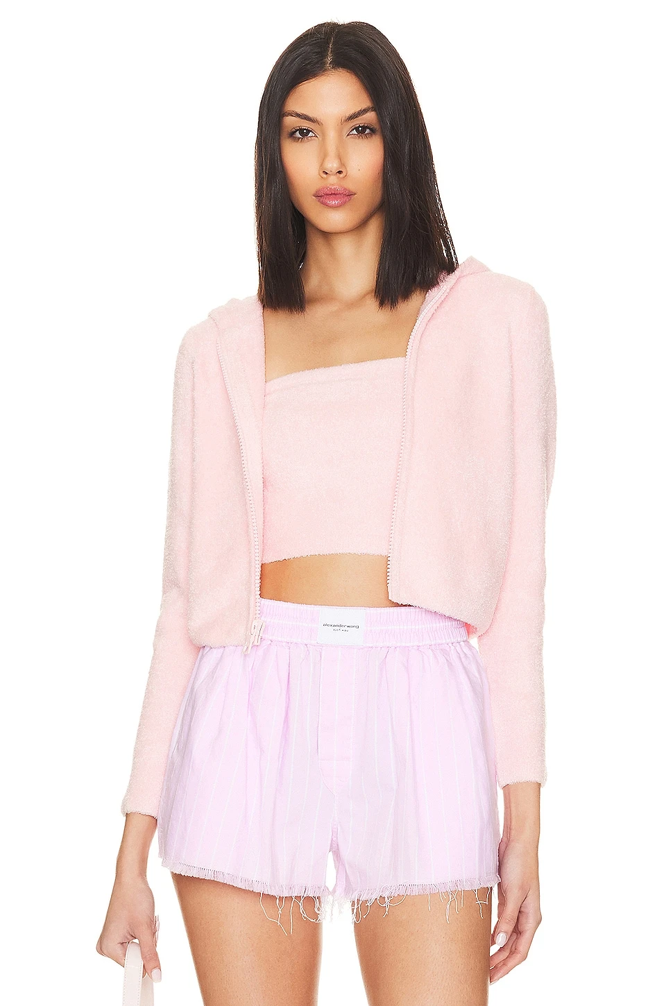 Alice + Olivia Lidell Crop Zip Up Hoodie Petal