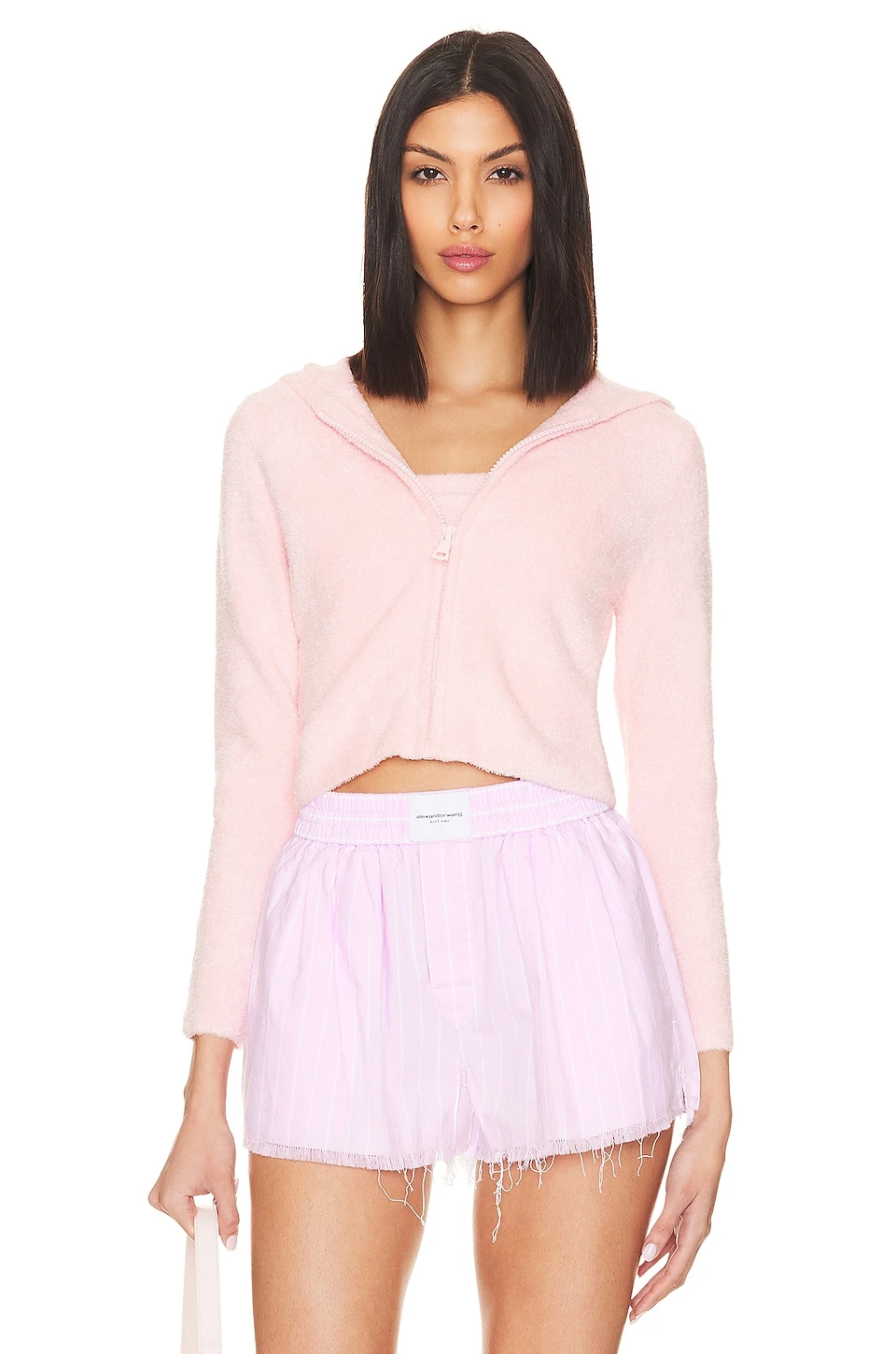 Alice + Olivia Lidell Crop Zip Up Hoodie Petal - Image 2
