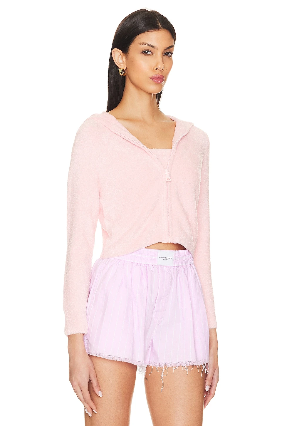 Alice + Olivia Lidell Crop Zip Up Hoodie Petal - Image 3