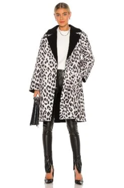 Alice + Olivia Tomiko Reversible Coat Royal Leopard Large Black & Black