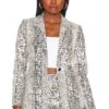 Alice + Olivia Breann Faux Snake Blazer Off White & Black