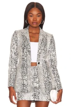 Alice + Olivia Breann Faux Snake Blazer Off White & Black