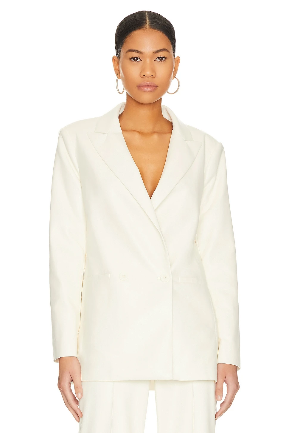 Alice + Olivia Justin Faux Leather Blazer Ecru - Image 2
