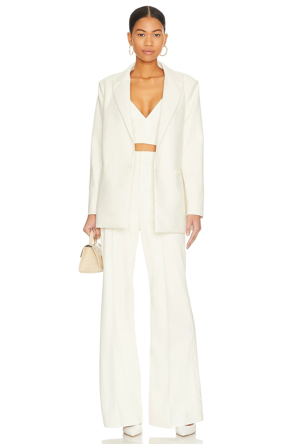 Alice + Olivia Justin Faux Leather Blazer Ecru - Image 5