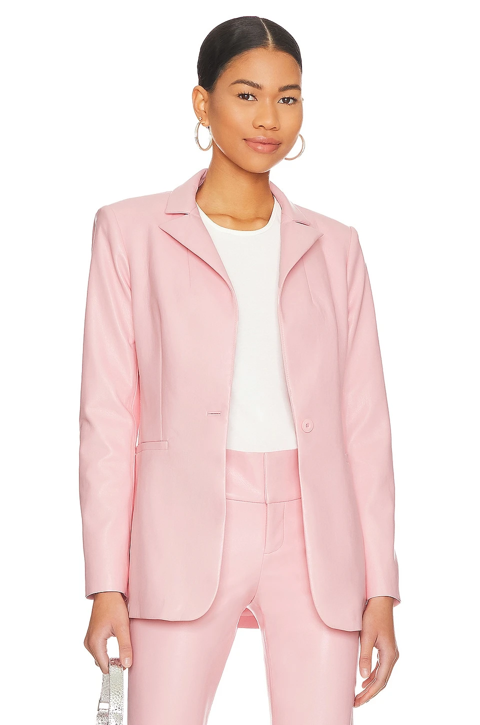 Alice + Olivia Breann Faux Leather Blazer Petal