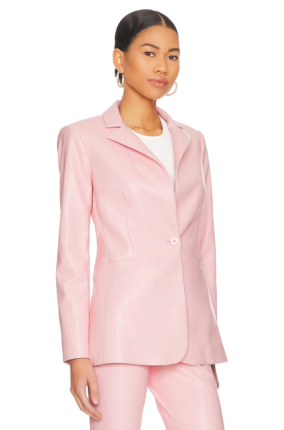 Alice + Olivia Breann Faux Leather Blazer Petal - Image 3