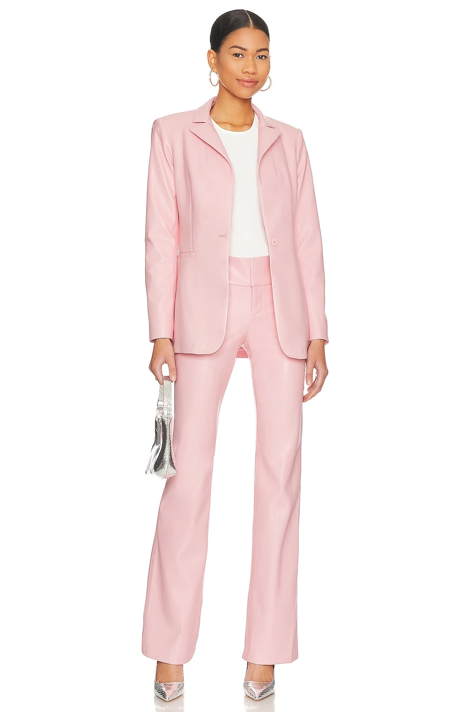 Alice + Olivia Breann Faux Leather Blazer Petal - Image 5