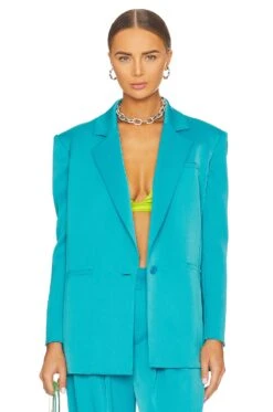 Alice + Olivia Shan Strong Shoulder Blazer Ocean Floor