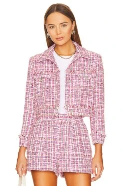 Alice + Olivia Chloe Tweed Cropped Jacket Candy Multi
