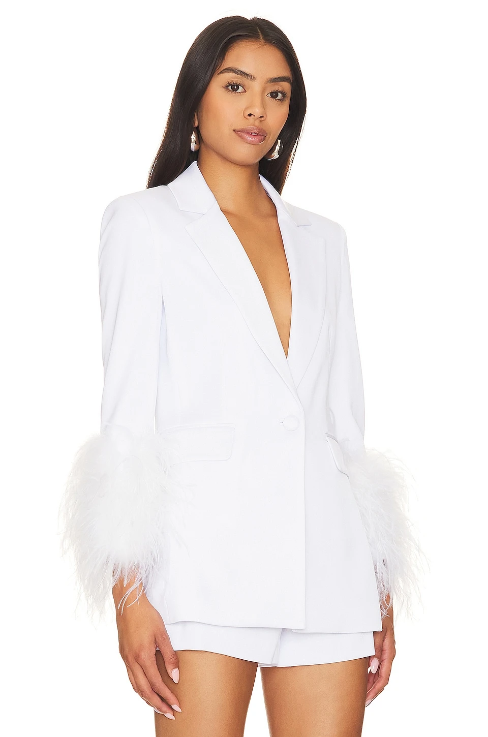Alice + Olivia Yona Boxy Feather Blazer White - Image 2