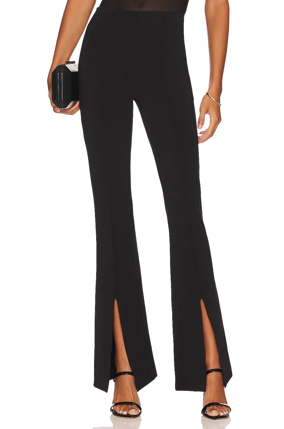Alice + Olivia Emiko Super Skinny Slit High Waist Pant Black